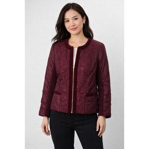 Zenergy by Chico’s Burgundy Quilted Puff Jacket Size 2 Embroidered Zip Front